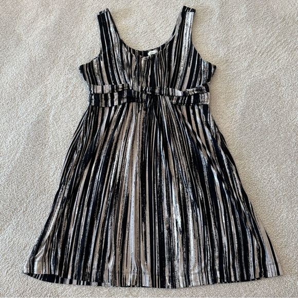 Soma Striped Scoop Neck Sleeveless Tank Dress Size L Pockets Black Tan White - Picture 1 of 16